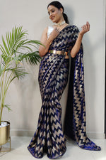 Load image into Gallery viewer, Excellent Fancy Fabric Blue Color Foil Printed Ready to Wear Saree