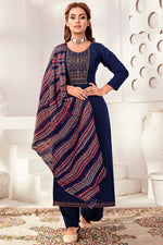 Load image into Gallery viewer, Engaging Navy Blue Color Rayon Fabric Casual Look Salwar Suit
