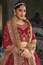 Load image into Gallery viewer, Stunning Velvet Fabric Maroon Color Bridal Look Lehenga
