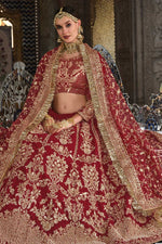 Load image into Gallery viewer, Maroon Color Splendid Bridal Look Lehenga In Velvet Fabric
