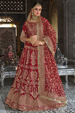 Load image into Gallery viewer, Maroon Color Splendid Bridal Look Lehenga In Velvet Fabric
