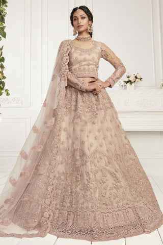 Peach Color Net Fabric Fancy Sangeet Wear Lehenga Choli