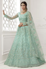 Load image into Gallery viewer, Net Fabric Sea Green Color Stylish Wedding Wear Lehenga Choli
