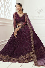 Load image into Gallery viewer, Trendy Sangeet Wear Lehenga Choli In Wine Color Net Fabric
