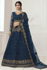 Load image into Gallery viewer, Navy Blue Net Fabric Designer Wedding Wear Lehenga Choli
