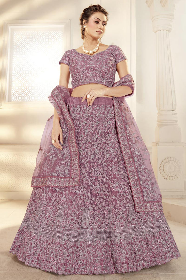 Exclusive Designer Embroidered Work Function Wear Pink Color Lehenga Choli