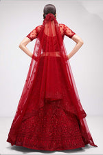 Load image into Gallery viewer, Engaging Red Color Net Fabric Lehenga With Embroidered Work
