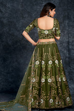 Load image into Gallery viewer, Mehendi Green Color Silk Fabric Sangeet Wear Appealing Lehenga
