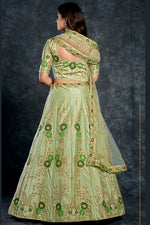 Load image into Gallery viewer, Silk Fabric Sangeet Wear Wonderful Lehenga In Sea Green Color
