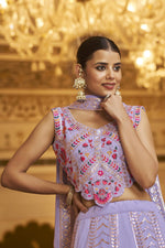 Load image into Gallery viewer, Winsome Embroidered Work On Lavender Color Georgette Lehenga
