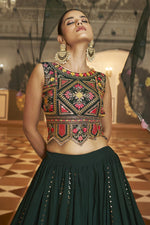 Load image into Gallery viewer, Sober Embroidered Work On Georgette Lehenga In Dark Green Color
