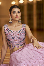 Load image into Gallery viewer, Pink Color Georgette Lehenga With Pleasing Embroidered Work
