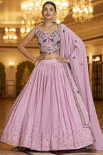 Load image into Gallery viewer, Pink Color Georgette Lehenga With Pleasing Embroidered Work
