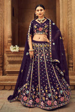 Load image into Gallery viewer, Purple Color Georgette Fabric Precious Embroidered Lehenga
