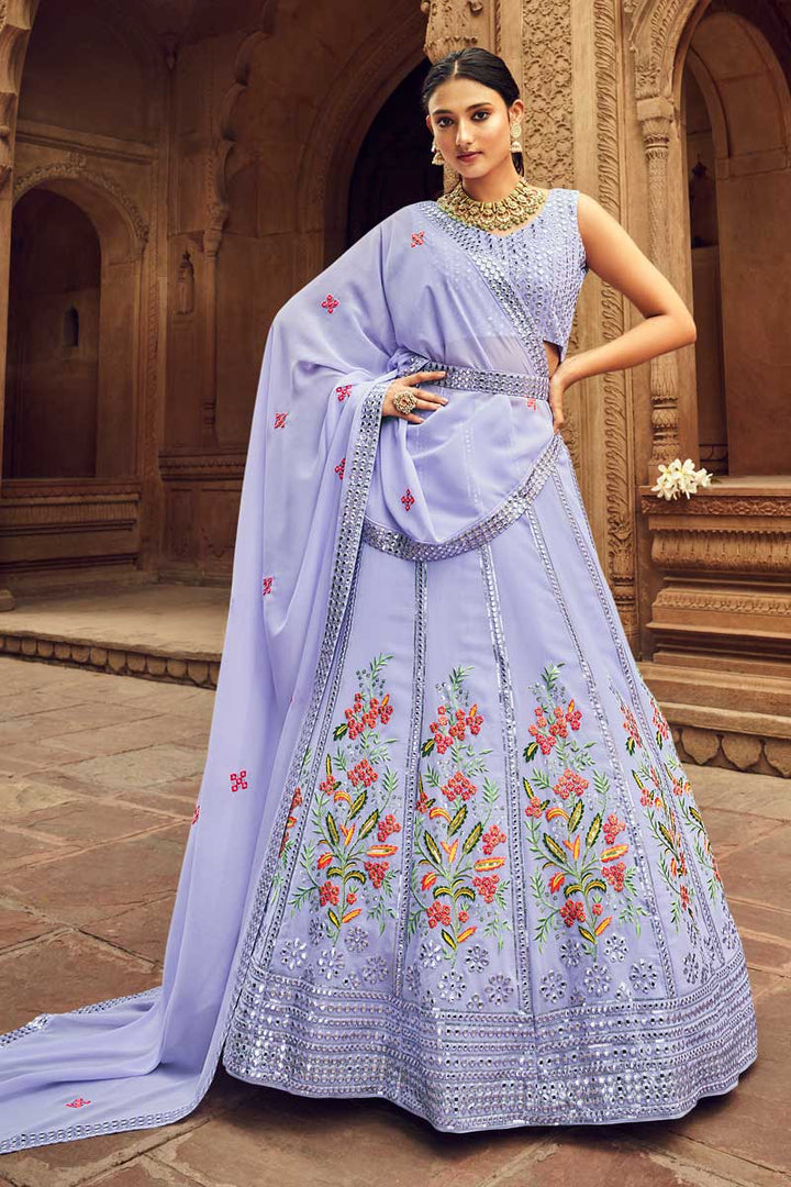 Lavender Color Admirable Embroidered Lehenga In Georgette Fabric