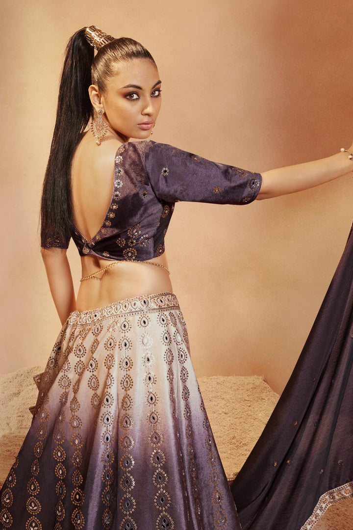 Embellished Sequins Work Purple Color Velvet Lehenga