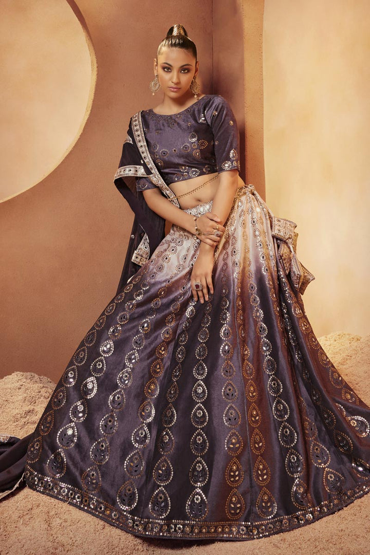 Embellished Sequins Work Purple Color Velvet Lehenga
