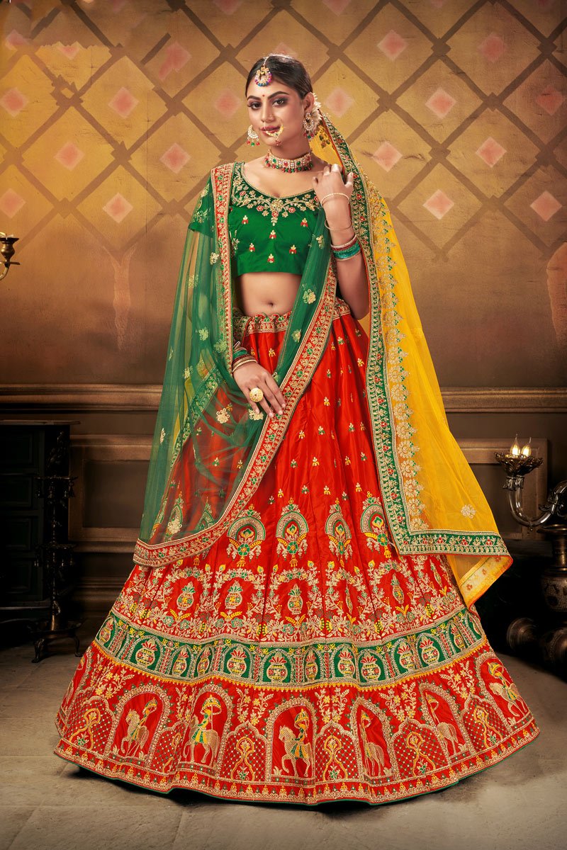 Satin Fabric Wedding Wear 3 Piece Lehenga