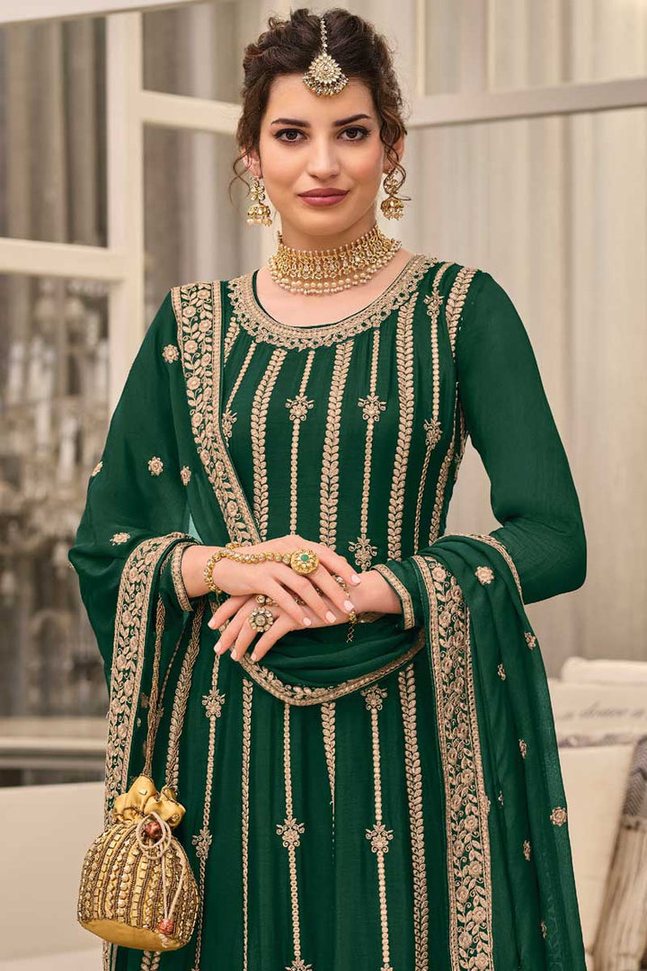 Green Color Georgette Fabric Embroidered Work Winsome Palazzo Suit
