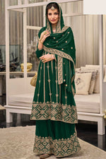 Load image into Gallery viewer, Green Color Georgette Fabric Embroidered Work Winsome Palazzo Suit
