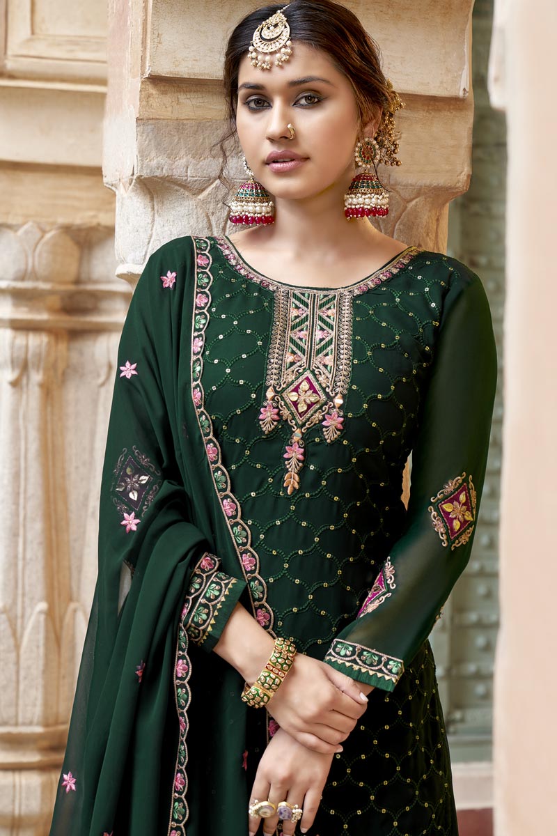 Ingenious Georgette Fabric Dark Green Color Palazzo Suit