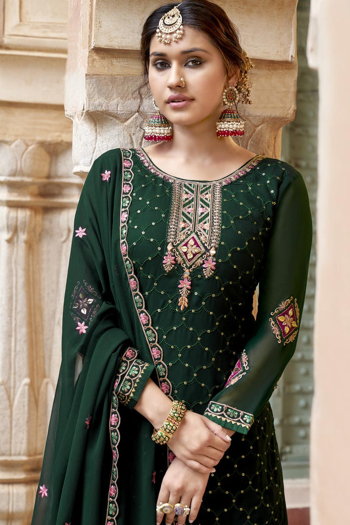Ingenious Georgette Fabric Dark Green Color Palazzo Suit
