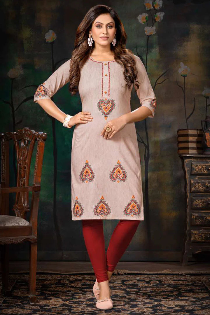 Attractive Fancy Fabric Pink Color Handloom Kurti