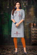 Load image into Gallery viewer, Blue Color Fancy Fabric Riveting Handloom Kurti
