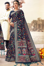 Load image into Gallery viewer, Designer Silk Fabric Navy Blue Color Party Wear Saree
