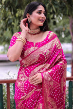 Load image into Gallery viewer, Pink Color Art Silk Fabric Precious Bandhani Style Saree
