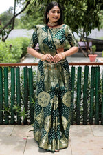 Load image into Gallery viewer, Art Silk Fabric Green Color Imposing Bandhani Style Saree
