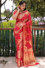 Load image into Gallery viewer, Art Silk Fabric Enthralling Red Color Bandhani Style Saree
