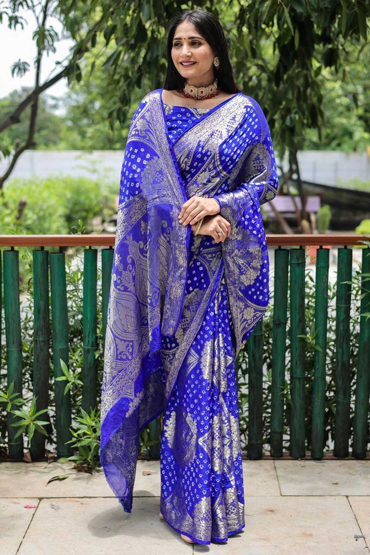Blue Color Art Silk Fabric Intricate Bandhani Style Saree