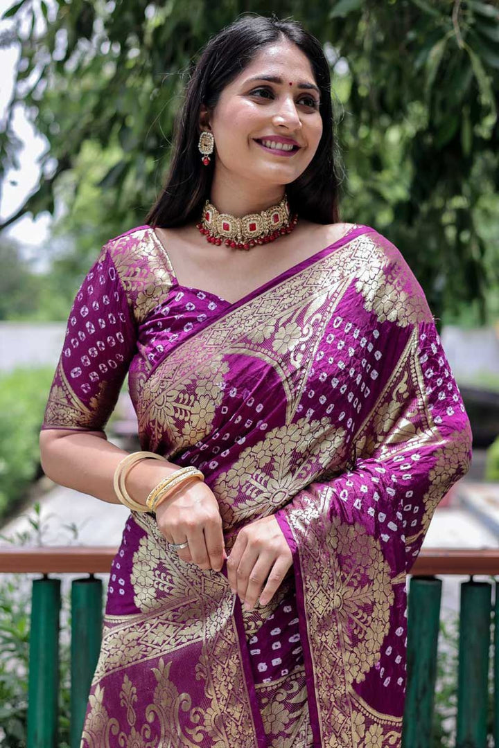Purple Color Art Silk Fabric Admirable Bandhani Style Saree