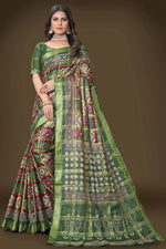 Load image into Gallery viewer, Excellent Green Color Printed Work Cotton Saree
