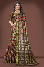 Load image into Gallery viewer, Beguiling Brown Color Printed Work Cotton Saree

