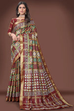 Load image into Gallery viewer, Maroon Color Winsome Printed Work Cotton Saree
