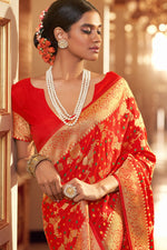 Load image into Gallery viewer, Captivating Chiffon Bandhej Style Saree In Red Color
