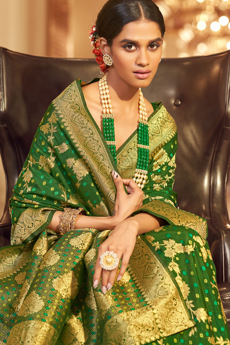 Green Color Aristocratic Chiffon Bandhej Style Saree