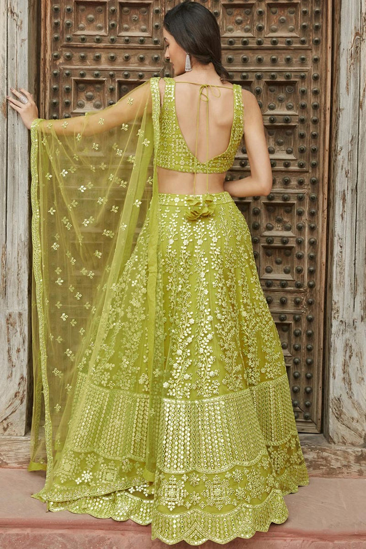 Green Organza Fabric Appealing Embroidered Function Wear Lehenga Choli