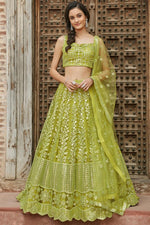 Load image into Gallery viewer, Green Organza Fabric Appealing Embroidered Function Wear Lehenga Choli
