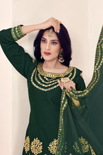 Load image into Gallery viewer, Art Silk Fabric Dark Green Embroidered Festive Wear Patiala Suit
