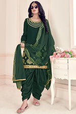 Load image into Gallery viewer, Art Silk Fabric Dark Green Embroidered Festive Wear Patiala Suit
