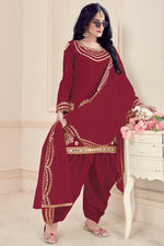 Load image into Gallery viewer, Pretty Art Silk Fabric Embroidered Maroon Color Festive Wear Patiala Suit
