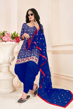 Load image into Gallery viewer, Engaging Embroidered Work On Blue Color Festival Wear Patiala Suit In Cotton Fabric
