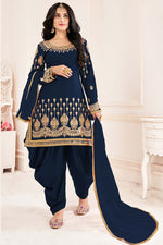 Load image into Gallery viewer, Art Silk Fabric Festival Wear Embroidered Winsome Patiala Suit In Navy Blue Color
