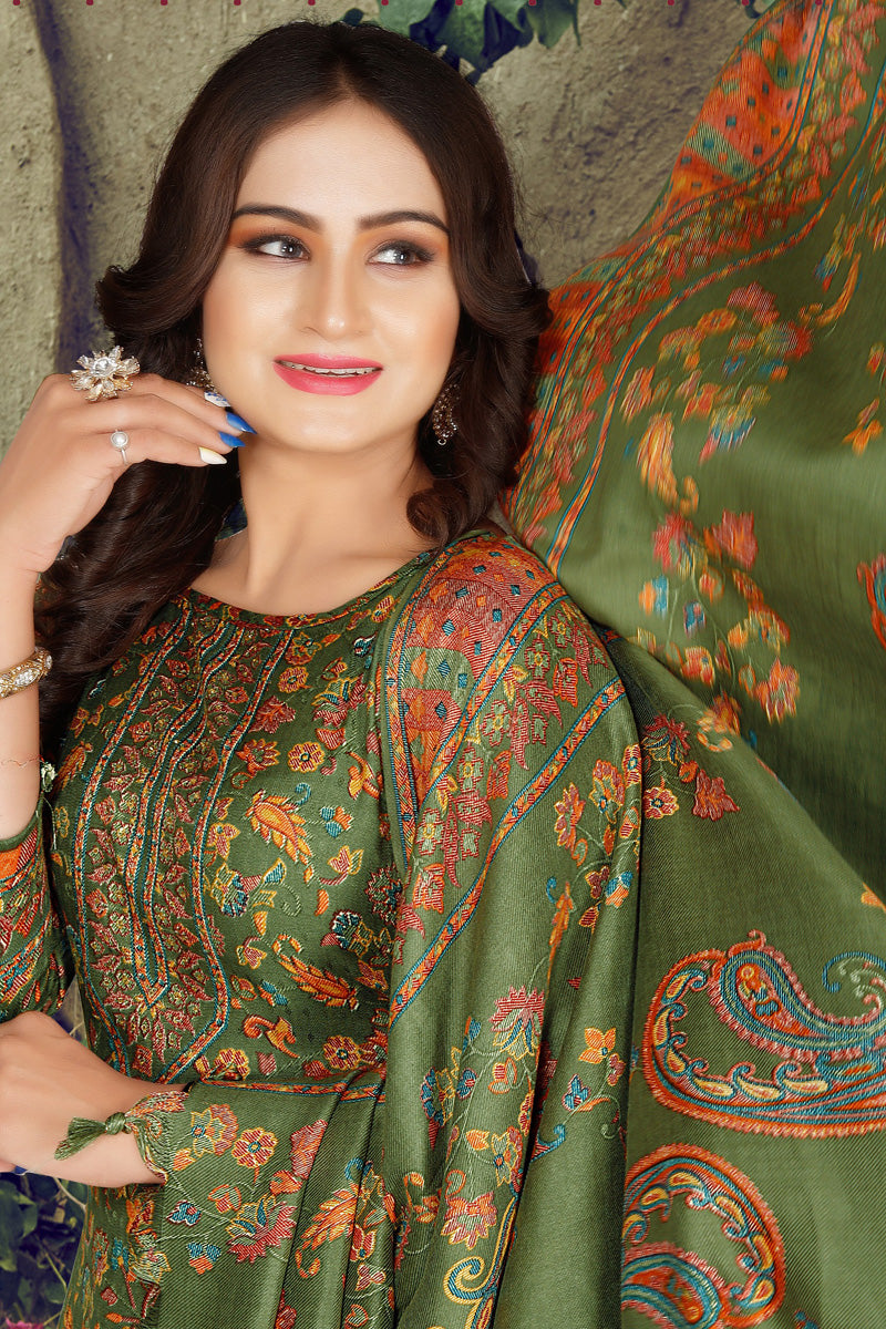 Excellent Pashmina Fabric Green Color Casual Look Salwar Suit
