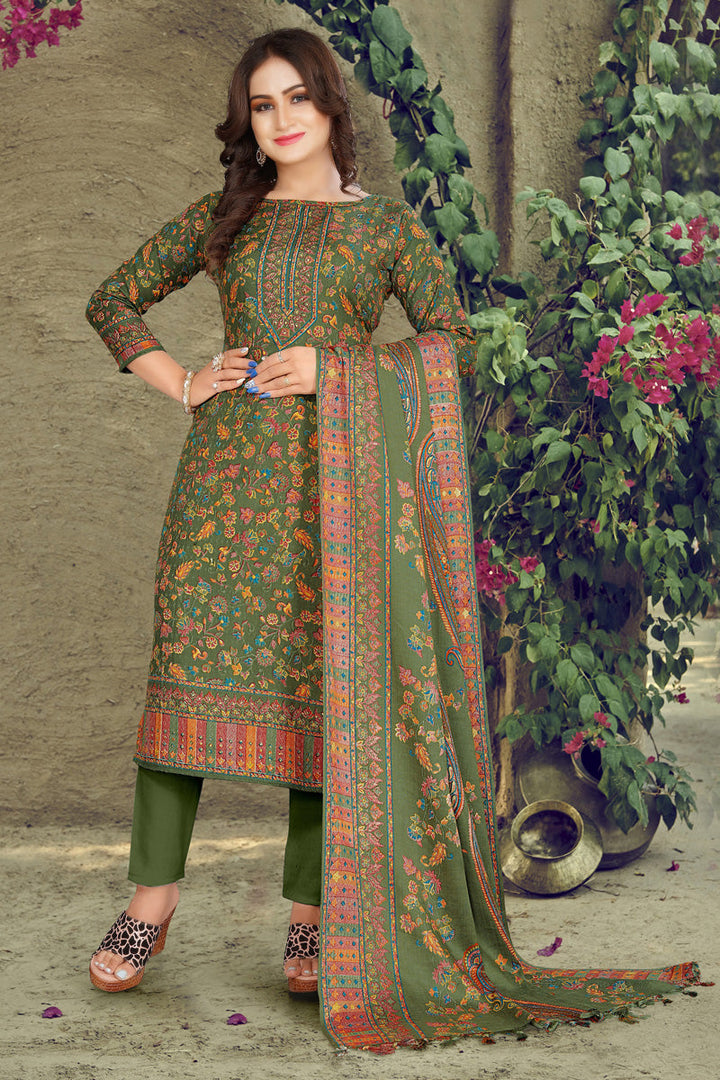 Excellent Pashmina Fabric Green Color Casual Look Salwar Suit
