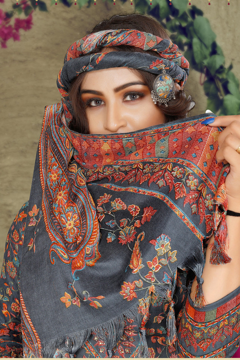 Grey Color Pashmina Fabric Elegant Casual Look Salwar Suit