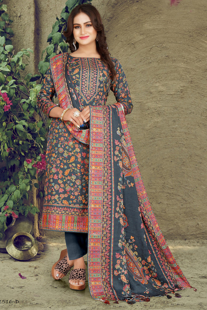 Grey Color Pashmina Fabric Elegant Casual Look Salwar Suit